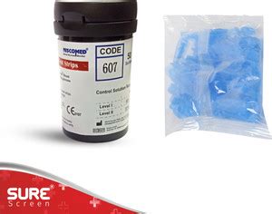 NISCOMED Sure screen Glucose Test Strips 50 With 50 Round Blood Lancet ...