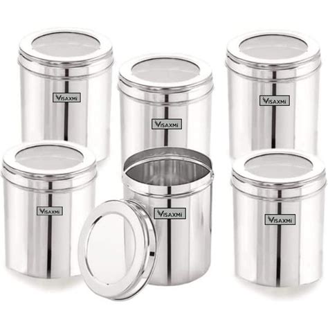 VISAXMI® Stainless Steel Multipurpose Round See Through Lid Container ...
