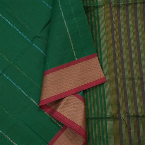 Hayagrivas Green Pure Cotton Saree with Mild Red Border KBE97D5-7 ...