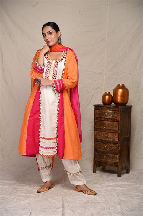 Orange Patch Work Kurta Set & Matching Dupatta – Mani Dua Khanna