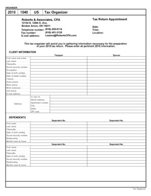 Fillable Online Organizer Blank Forms - Roberts & Associates, CPA Fax ...