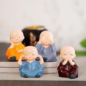 Buy Buddha Monk Set of 4 Pcs Small Statue Figurines Decor Item Resin ...