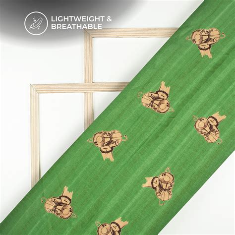 Emerald Green Quirky Digital Print Art Tusser Silk Fabric – Fabcurate