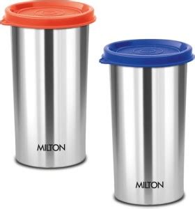 MILTON (Pack of 2) Steel Tumbler with Lid Set of 2 Glass Set Water ...
