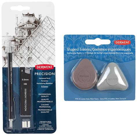 Derwent Precision Mechanical Pencil 0.5 mm with HB Leads and Erasers ...