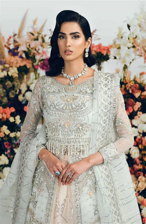 Open Gown Lehenga Dupatta Pakistani Silver Bridal Dress – tariqfarooq