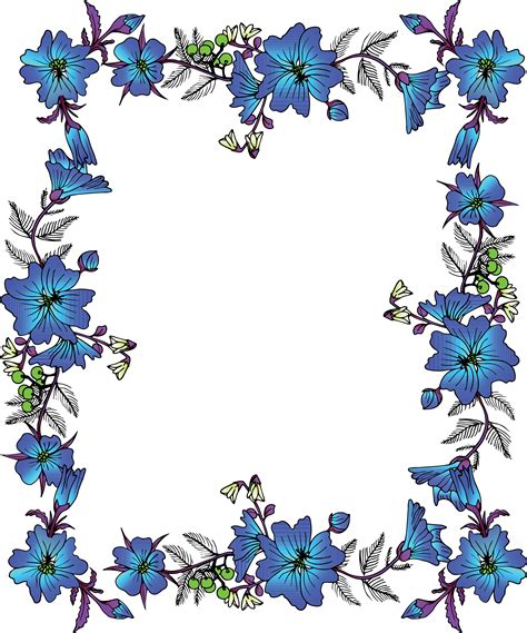 Flower Picture Frame Clip Art - Blue Flower Border Png - (2926x3515 ...