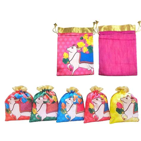 GoldGiftIdeas Silk Cow Print Potli Bags for Gift, Potli Bags for Women ...