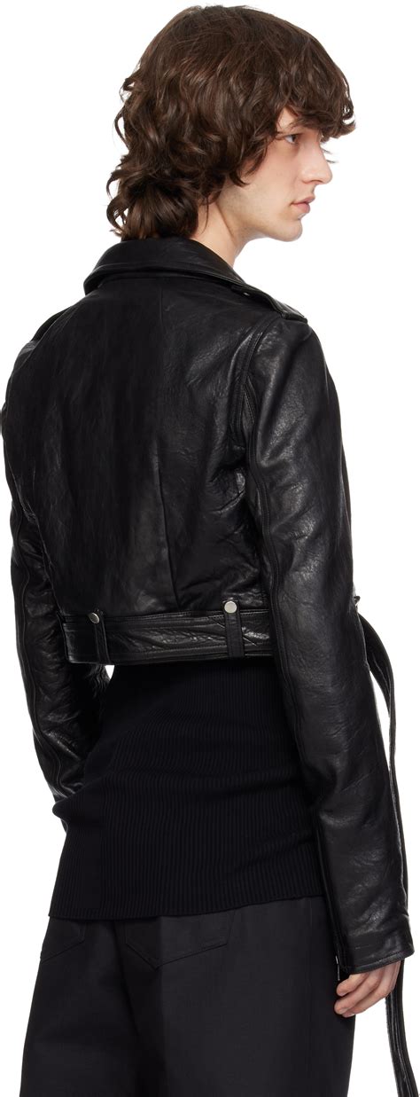 Rick Owens: Black Temple Cropped Luke's Stooges Leather Jacket | SSENSE ...