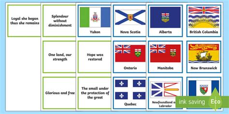 Canada's Provinces and Territories Slogans Matching Cards