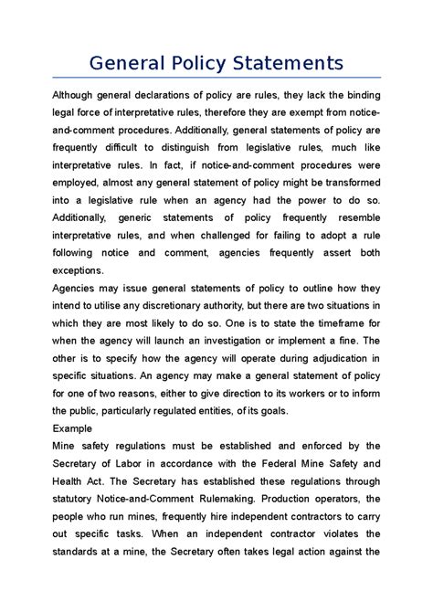 Brief note on General Policy Statements - General Policy Statements ...