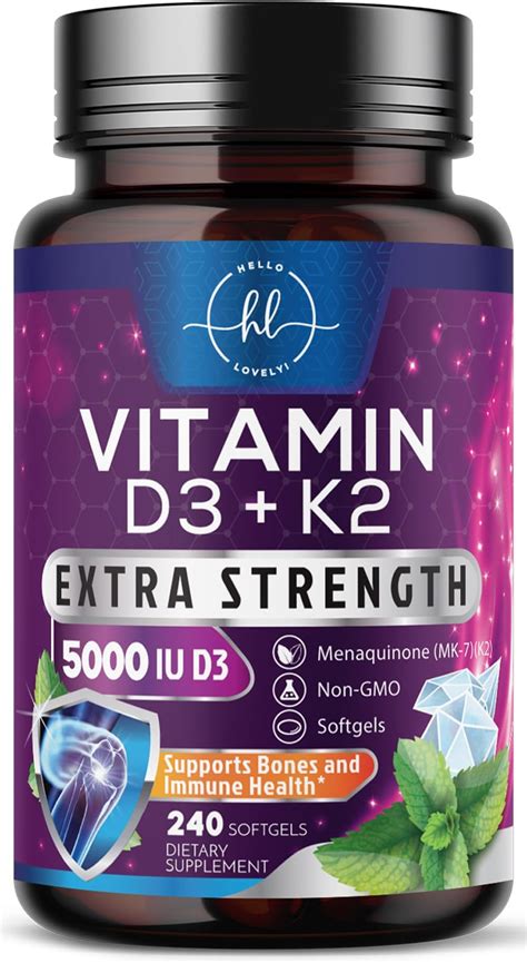Amazon.com: Vitamin D3 5000 IU with K2 100 mcg - D3 K2 Supplement, 2 in ...