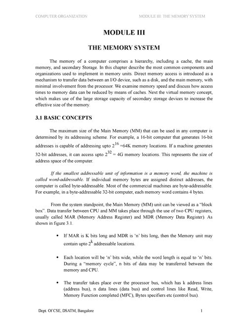 Module III Memory System-converted - COMPUTER ORGANIZATION MODULE III ...