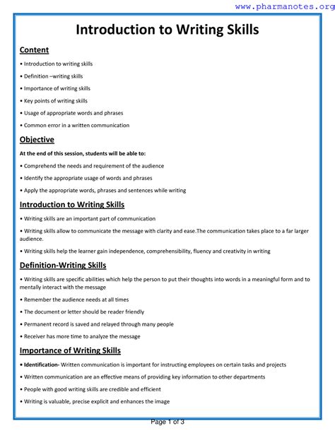 Introduction to Writing Skills - Introduction to Writing Skills Content ...