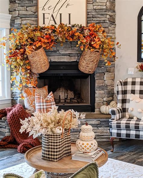 Fall Decorated Fireplaces