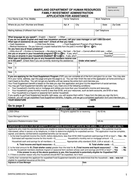 Maryland Application for Assistance - Blank Fillable Template | Fill ...