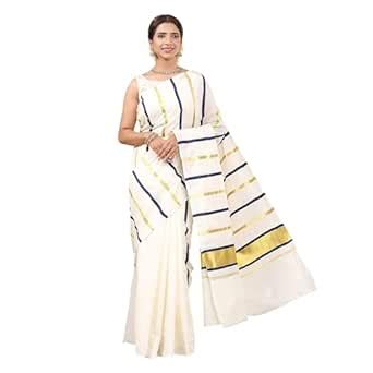 Buy Kalyan Silks Off-White Borderless Cotton Kerala Kasavu Saree with ...