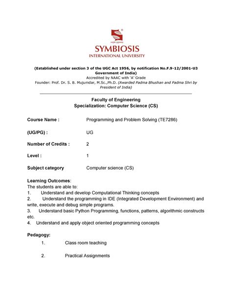 TE7286 - Programming and Problem Solving - (Established under section 3 ...