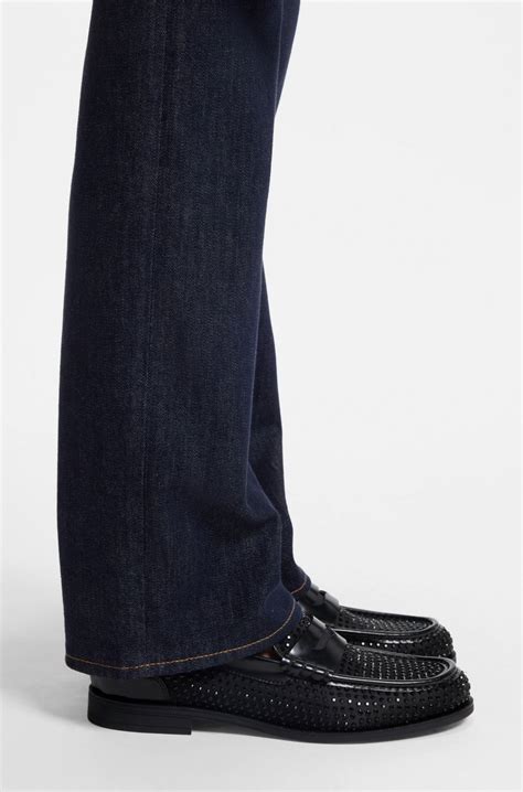 BOSS - Leather loafers with rhinestones and satin - Black