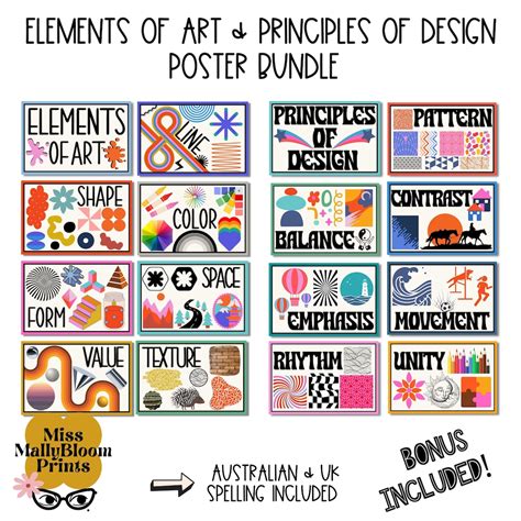 Elements of Art, Principles of Design Poster Bundle, Classroom Decor,,teacher Bulletin Board,set ...