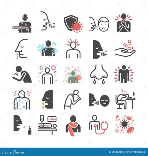 Upper Respiratory Tract Infections URI or URTI. Symptoms, Treatment. Line Icons Set. Vector ...