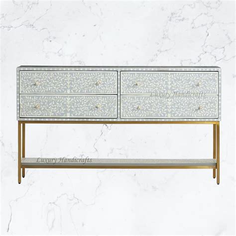 Scroll Vine Bone Inlay Entryway Console Grey – Luxury Handicrafts