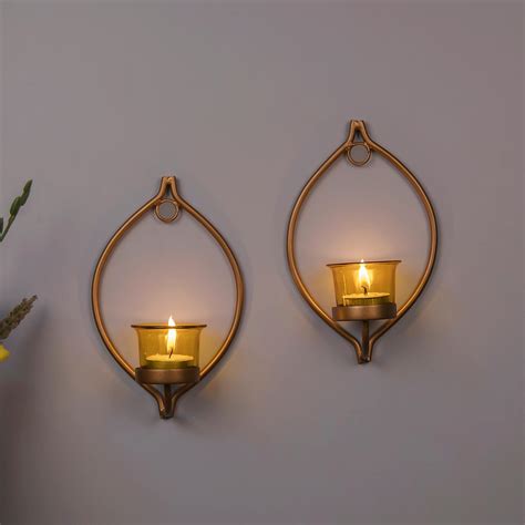 Buy HOMESAKE Gold Metal Eye Wall Candle Holder with Glass - Set Of 2 ...