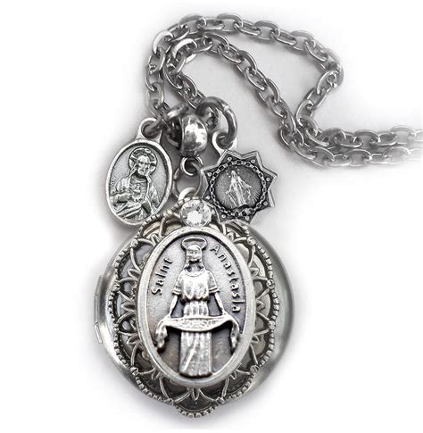 Amazon.com: St. Anastasia Locket Necklace, Catholic Charm Jewelry ...