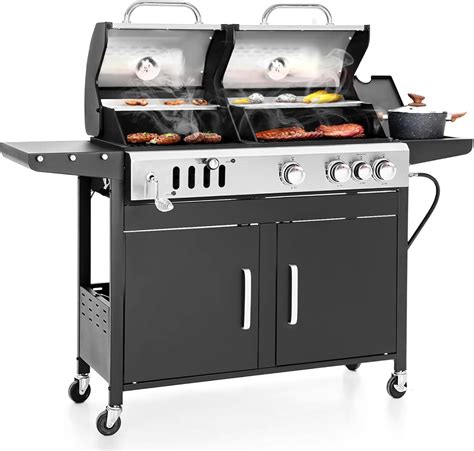 Sophia & William Charcoal and Propane Gas Grill Combo with Side Burner ...
