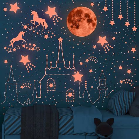 HASTHIP® Glow in The Dark Stars and Unicorn Wall Decals, Unicorn Wall ...