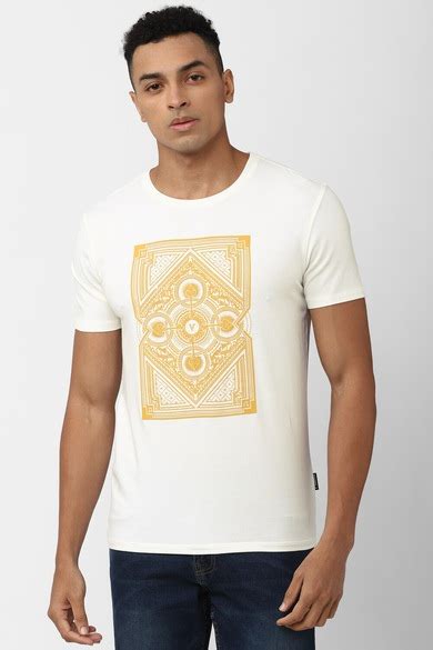 Buy Men Cream Print Crew Neck T-shirt Online - 898880 | Van Heusen