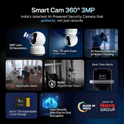 Qubo Smart 360 degree 2K | 3MP | AI App Alerts | Alarm | Cloud+SD ...