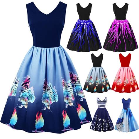 Retro Women's Music Note Print Pleated Guitar Printed Swing Dress | Wish