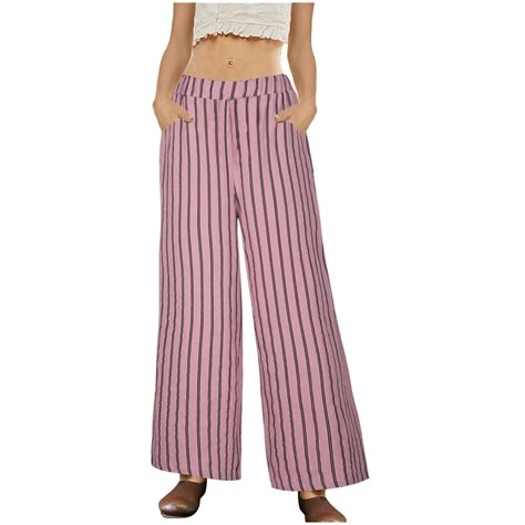 Lolmot Retro Cotton Linen Striped Wide-Legged Pants Women Thin Drape ...