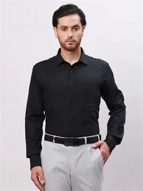 Park Avenue Men Black Slim Fit Plain Cotton Formal Shirt – MyRaymond