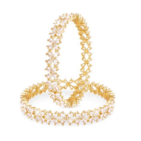 Buy Yellow Chimes American Diamond Bangles Set for Women 2 Pcs 18k Gold ...