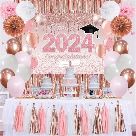 Amazon.com: Pink Graduation Decorations Class of 2024, Rose Gold 2024 ...