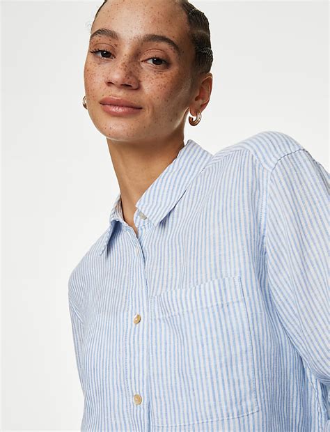 Buy Pure Linen Striped Relaxed Shirt at Marks & Spencer