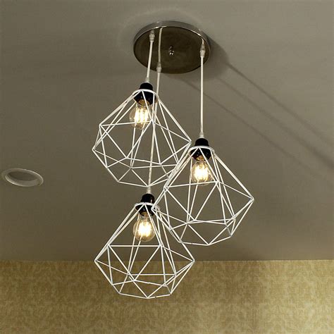 Craftter Set of 3 White Color Dimond Metal Hanging Lamp Pendant Light ...
