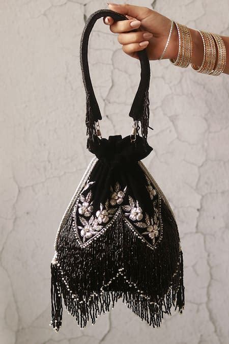 Buy Black Embellished Keisha Tassel Potli by THE TAN CLAN Online at Aza ...