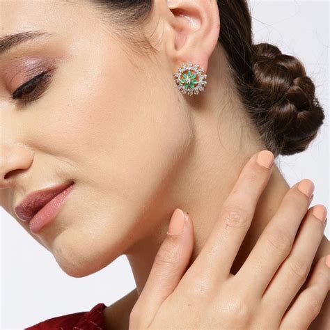 Buy Priyaasi Gold Plated Ad And Emerald Stone Studded Floral Inspired ...
