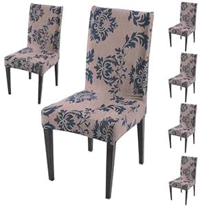 HOKIPO Stretchable Dining Chair Covers Set of 6, Light Coffee Lotus ...