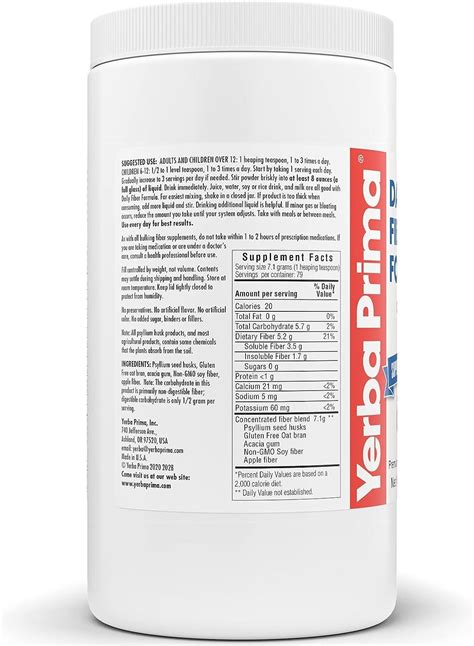 Yerba Prima Daily Fiber Formula - 20 oz Powder, Unflavored Blend of ...