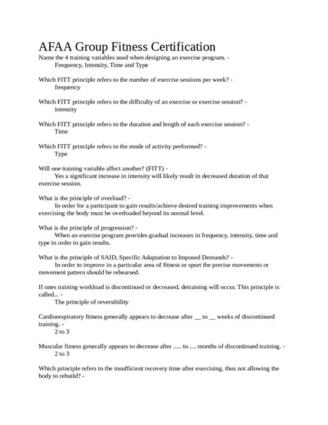 AFAA Group Fitness Certification | Exams Health sciences | Docsity