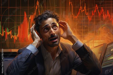 Paint a dynamic scene of a male trader reacting to sudden price changes ...