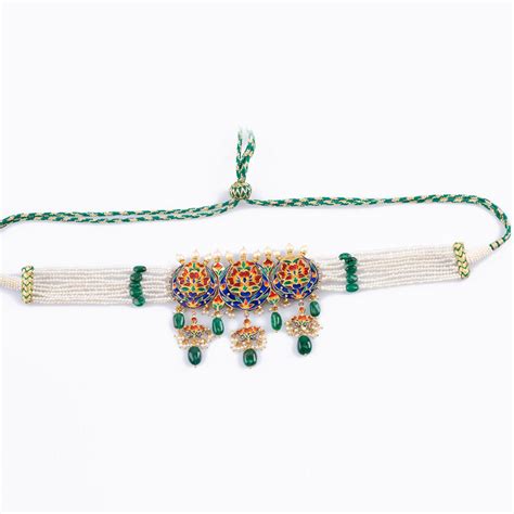 Mini choker with earring pair with Diamond polki and emerald maniya an ...