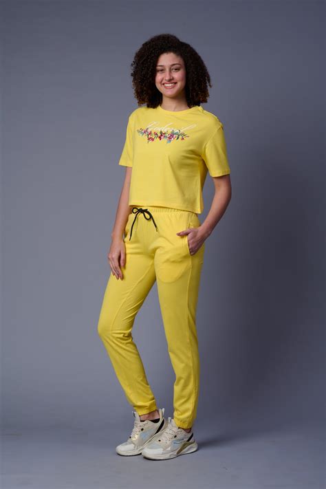 Flower Printed Lemon Yellow Full Size Co-ord Set for Women by Go Devil