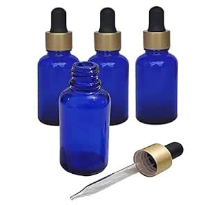 Pure Source India Empty Glass Dropper Bottles, 30 ml - Pack of 4, Blue ...