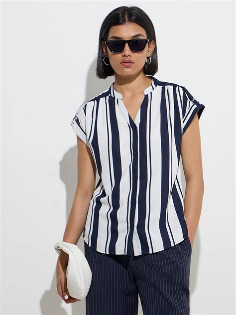 Buy Wardrobe Navy Stripe Printed Shirt from Westside