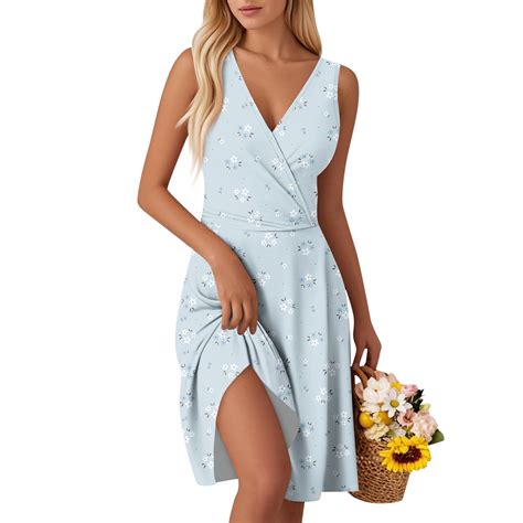 WULMLEO Summer Wrap Dresses for Women 2025 V Neck Knee Length ...